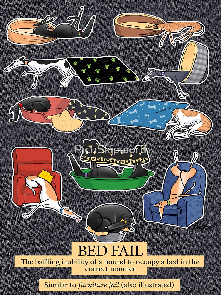 Greyhound Glossary: Bed Fail. A Redbubble exclusive design by RichSkipworth