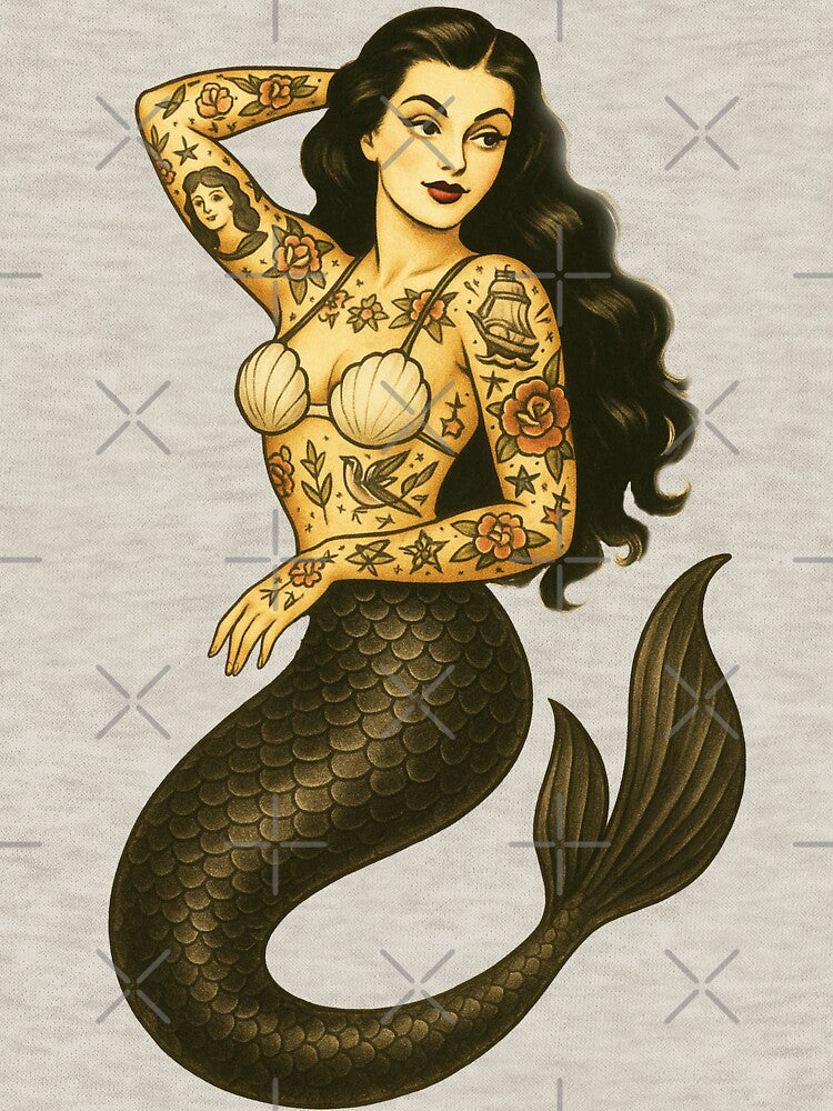 Vintage Retro Mermaid Pinup with Tattoos by Roberto Jaras Lira