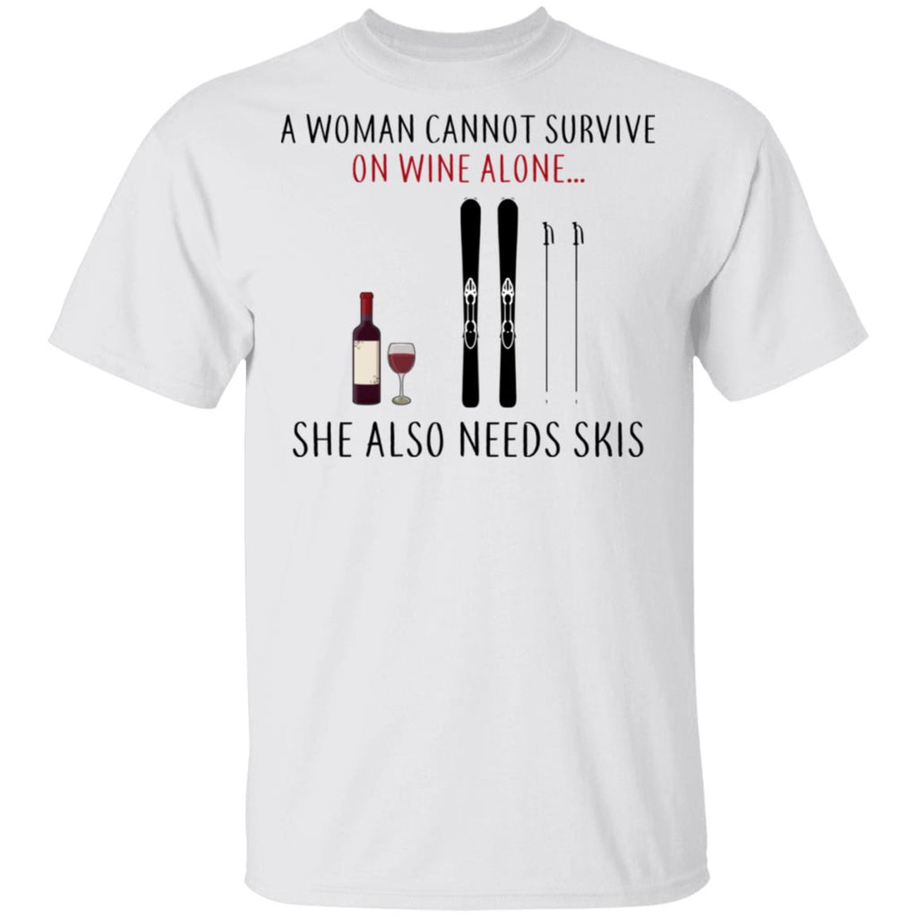 A Woman Cannot Survive On Wine Alone She Also Needs Skis Shirt, Hoodie, Tank