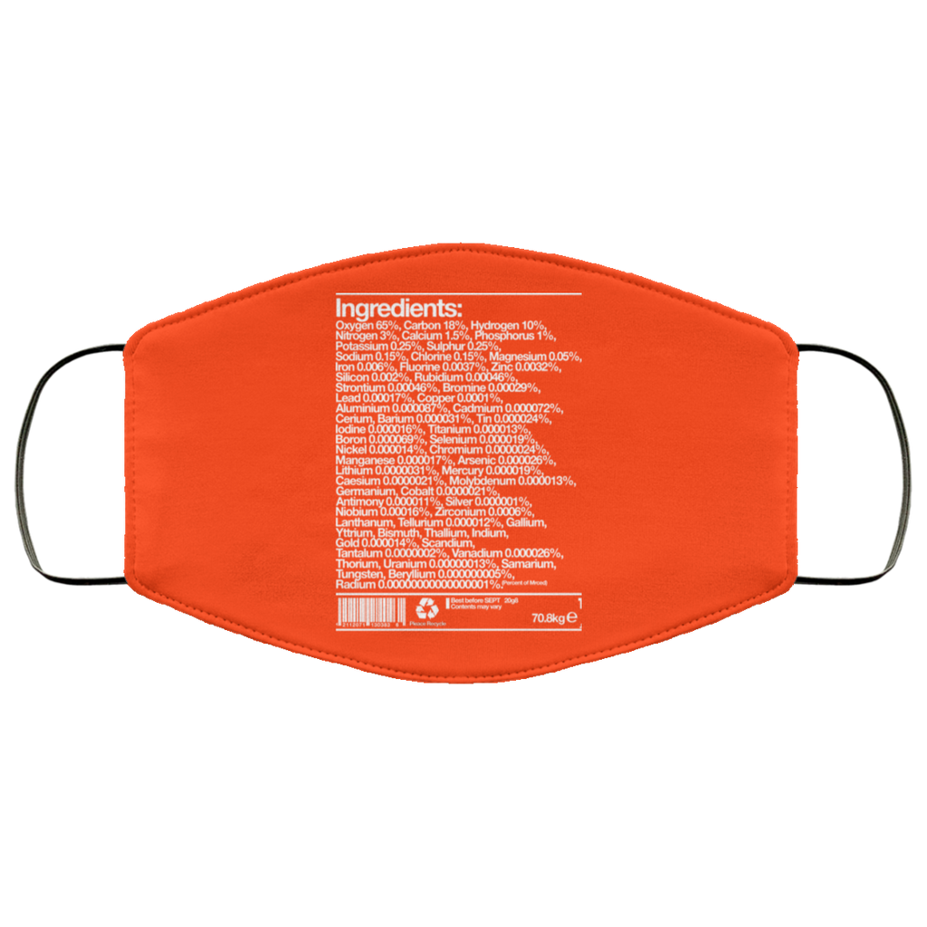 Human Ingredients Oxygen 65% Carbon 18% Hydrogen 10% Face Mask