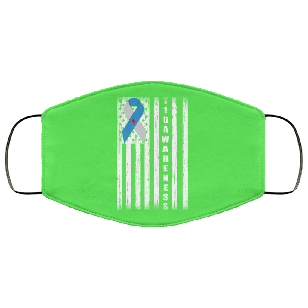 Type 1 Diabetes Awareness Support T1D Flag Ribbon Face Mask