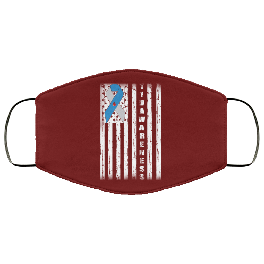 Type 1 Diabetes Awareness Support T1D Flag Ribbon Face Mask
