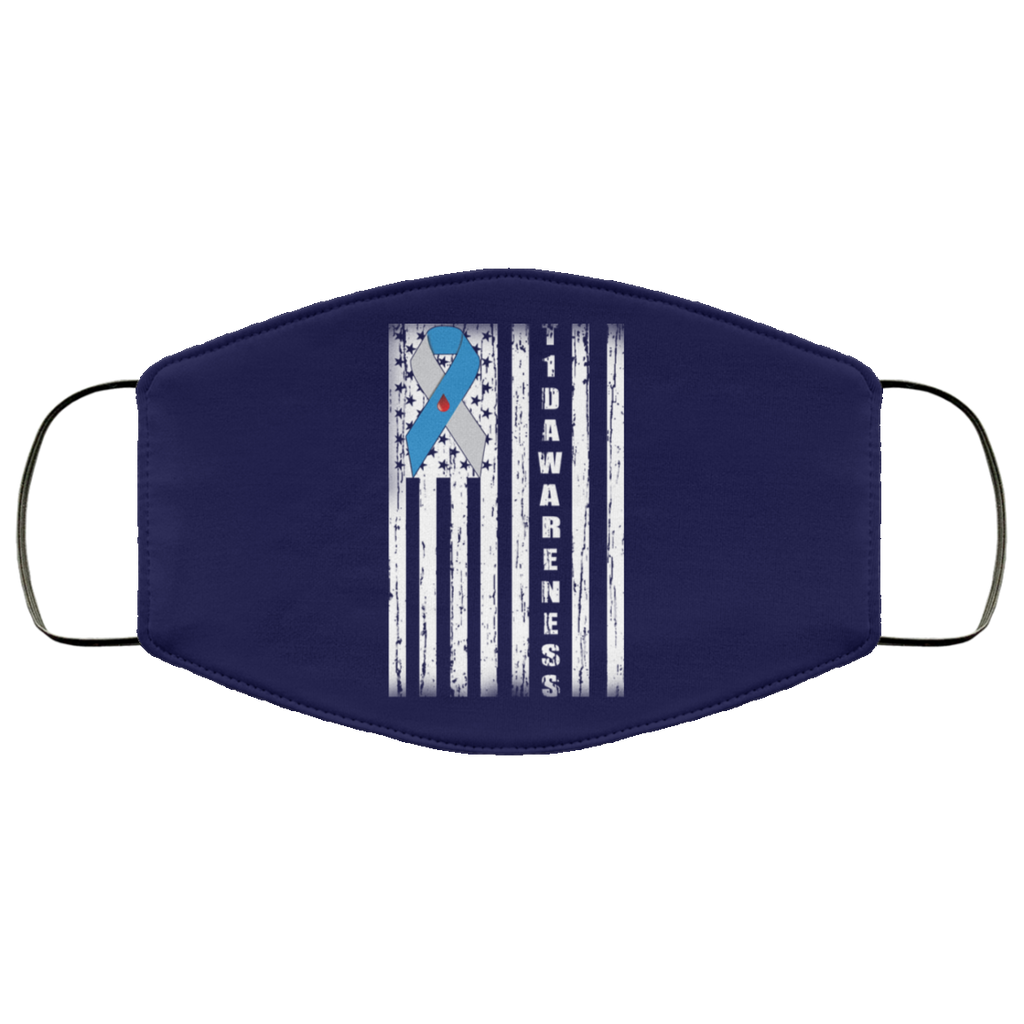 Type 1 Diabetes Awareness Support T1D Flag Ribbon Face Mask