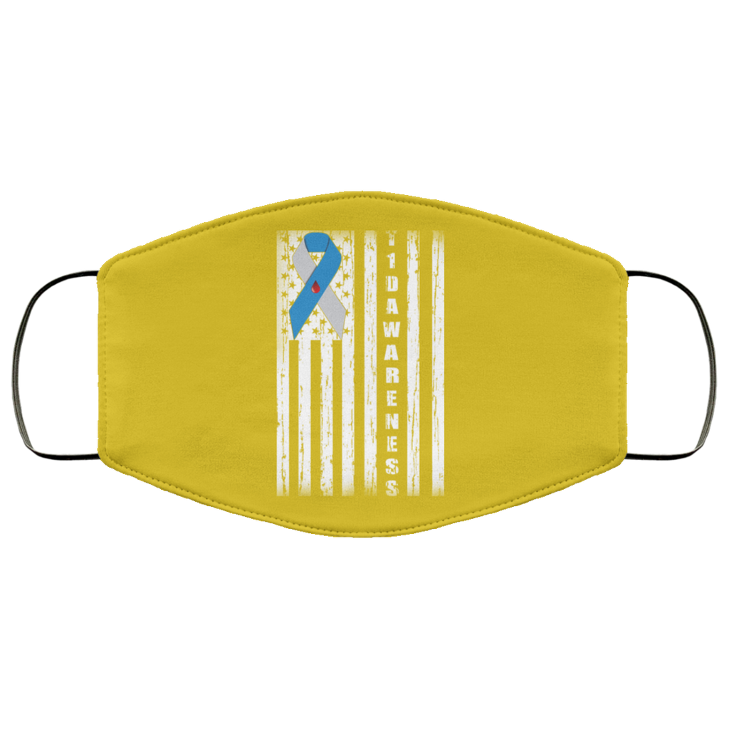 Type 1 Diabetes Awareness Support T1D Flag Ribbon Face Mask