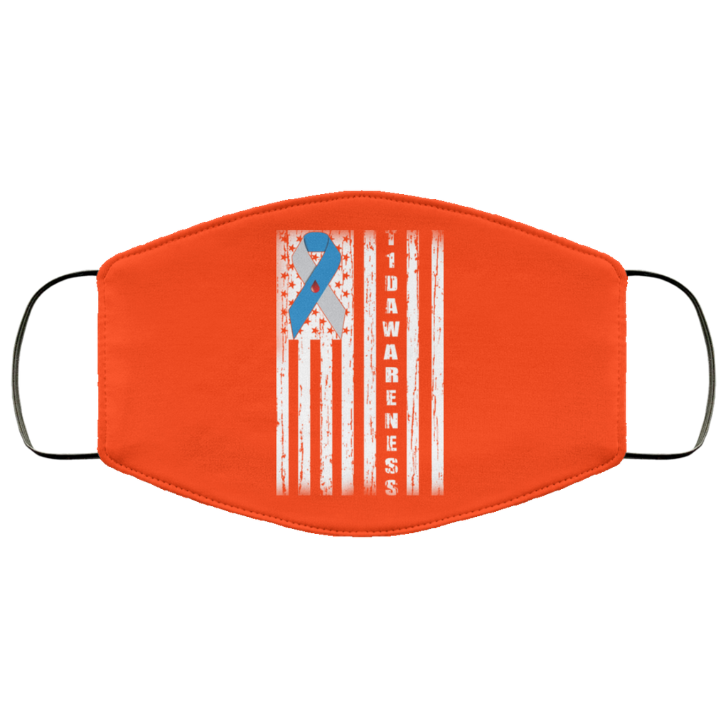 Type 1 Diabetes Awareness Support T1D Flag Ribbon Face Mask