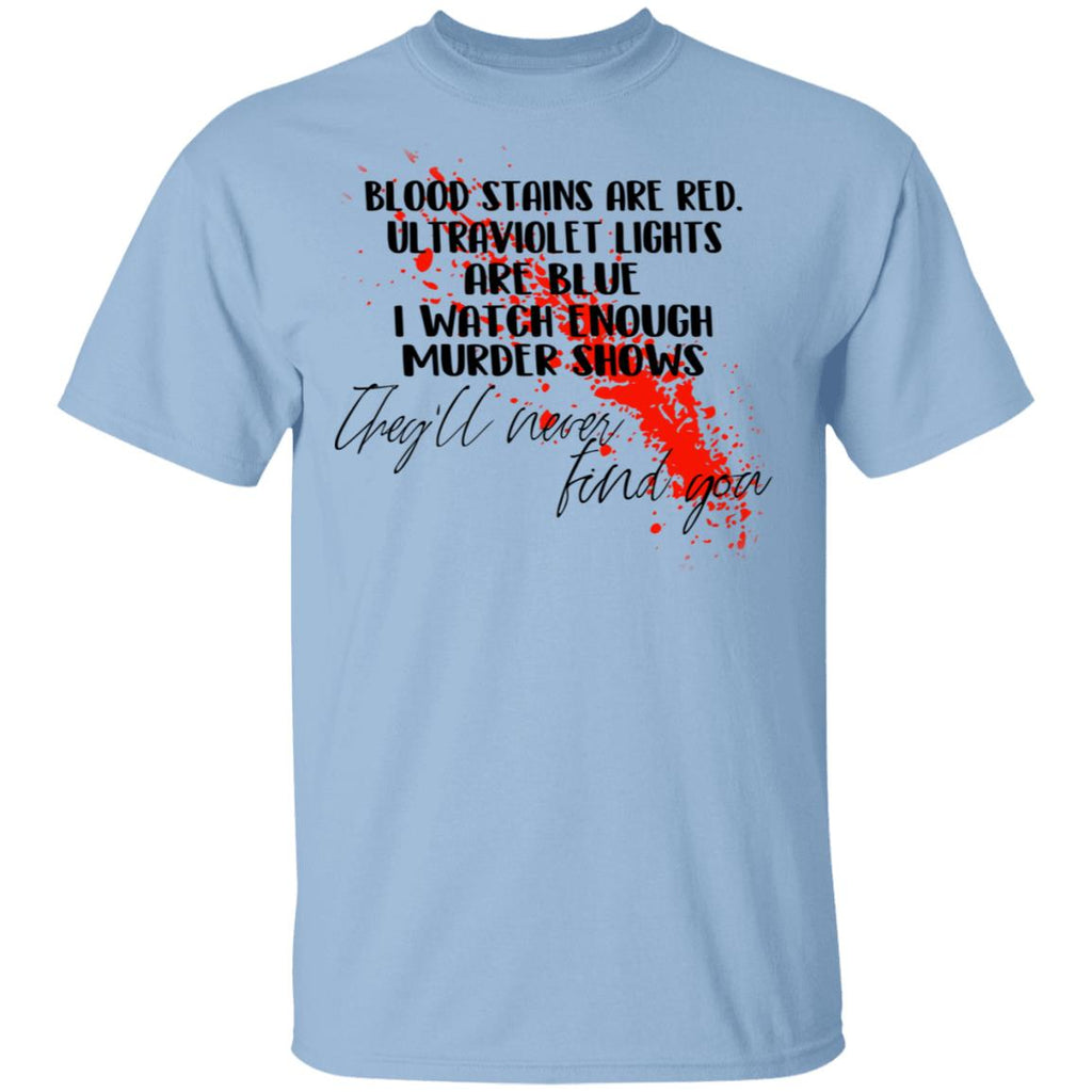 Blood Stains Are Red Ultraviolet Lights Are Blue I Watch Enough Murder Shows Shirt, Hoodie, Tank