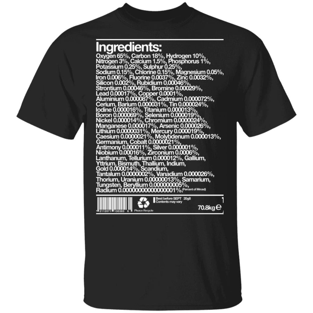 Human Ingredients Oxygen 65% Carbon 18% Hydrogen 10% Shirt, Hoodie, Tank