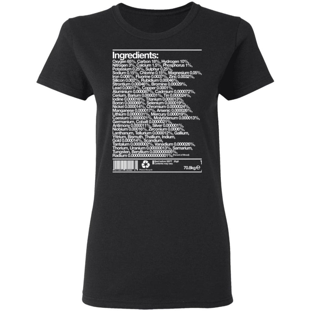 Human Ingredients Oxygen 65% Carbon 18% Hydrogen 10% Shirt, Hoodie, Tank
