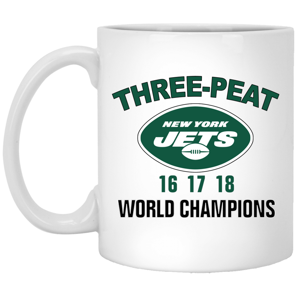 New York Jets Three Peat 16 17 18 World Champions Mug