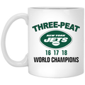 New York Jets Three Peat 16 17 18 World Champions Mug