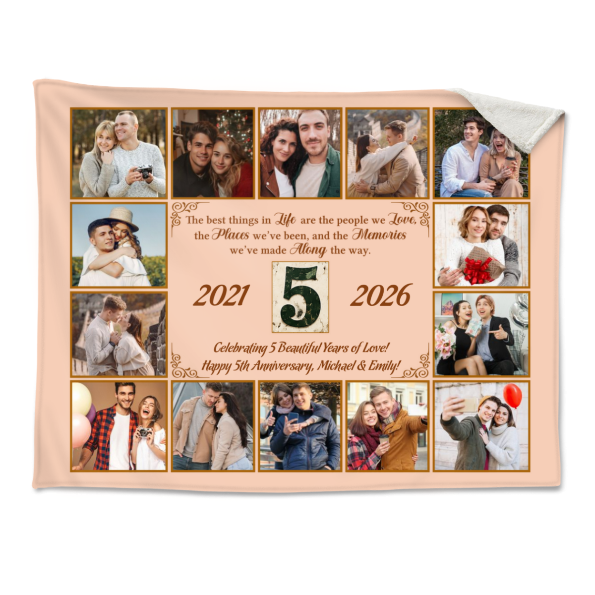 5th Anniversary Photo Blanket, Personalized Anniversary Gift, 5 Years of Marriage Couple Blanket, Custom Wedding Anniversary Keepsake