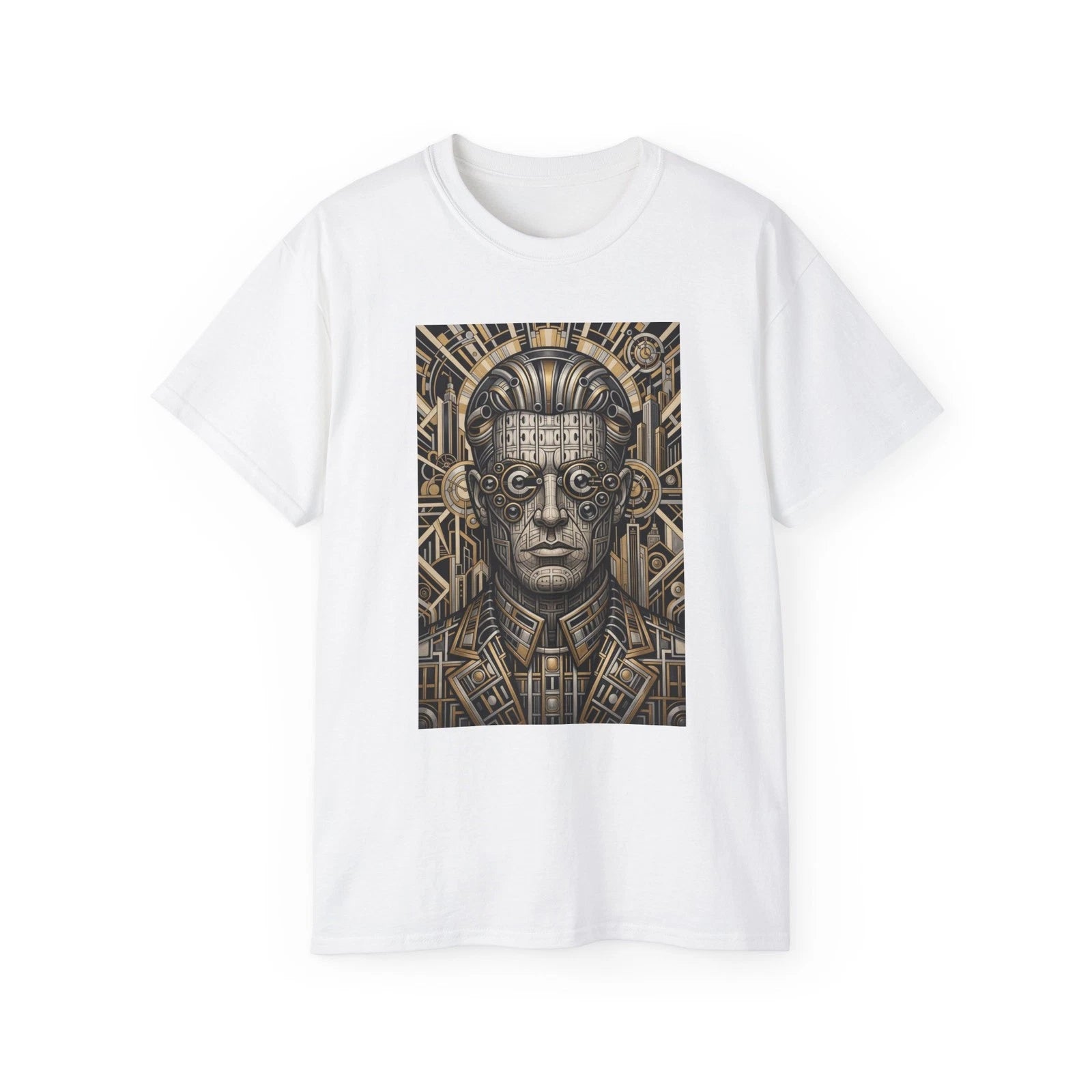 Art Deco Cyberpunk Face shirt | Graphic Tee, Futuristic Geometric Portrait