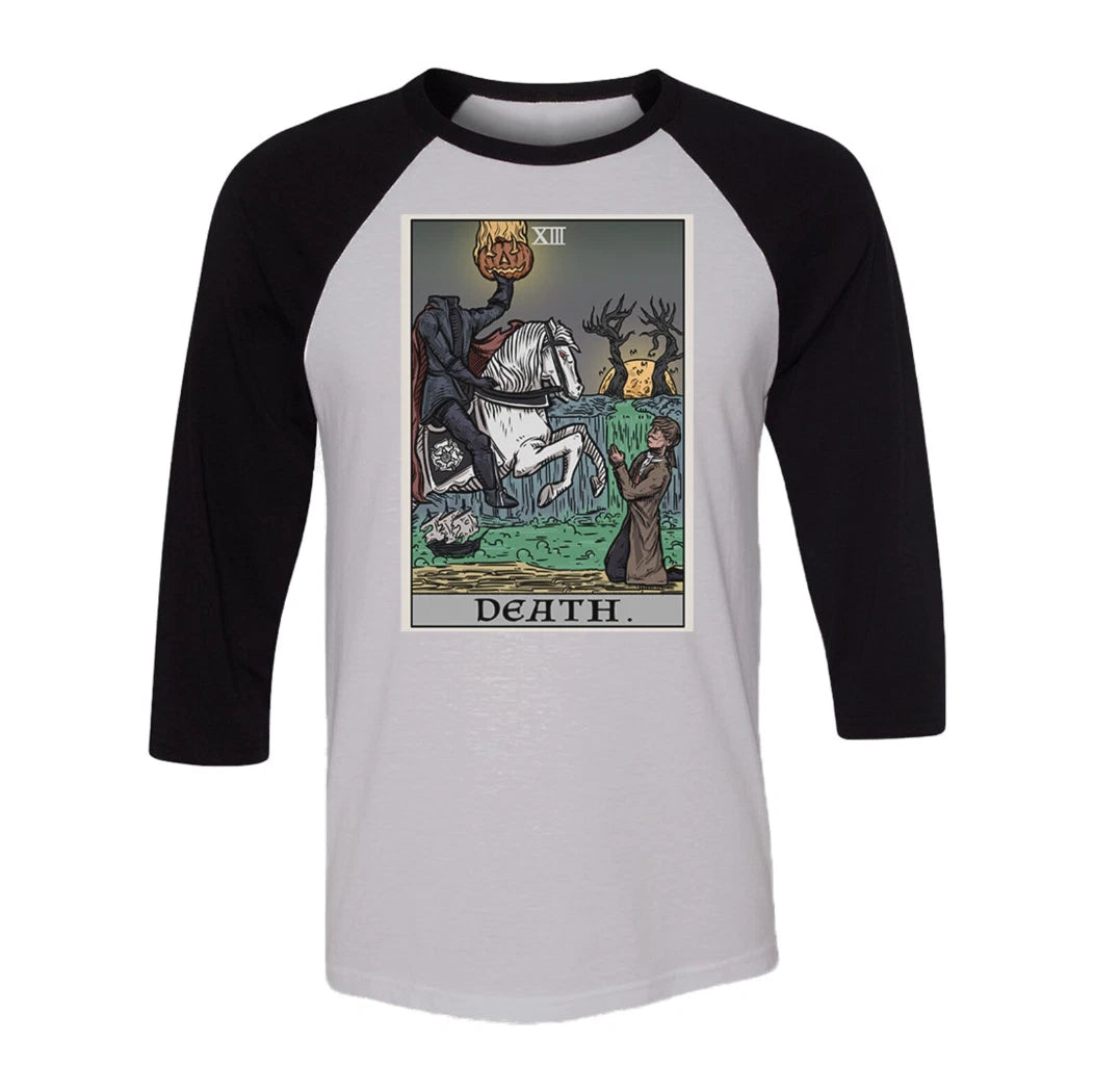 Death Headless Horseman Tarot Card Raglan Goth Halloween Baseball T-Shirt Gift