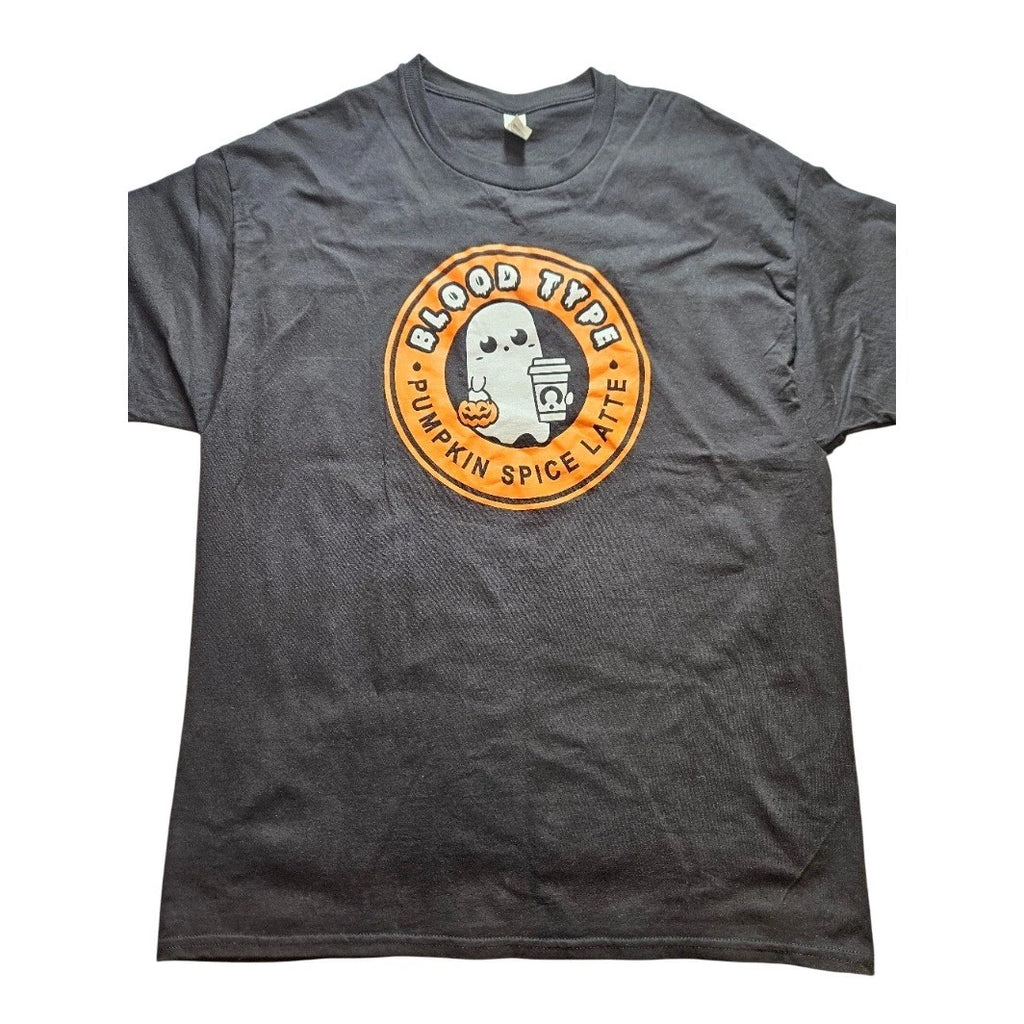 Hanes Blood Type Pumpkin Spice Latte Ghost Halloween T-Shirt XL Gray Graphic Tee