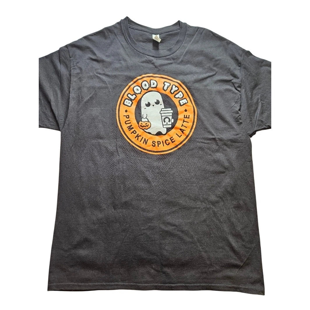 Hanes Blood Type Pumpkin Spice Latte Ghost Halloween T-Shirt XL Gray Graphic Tee