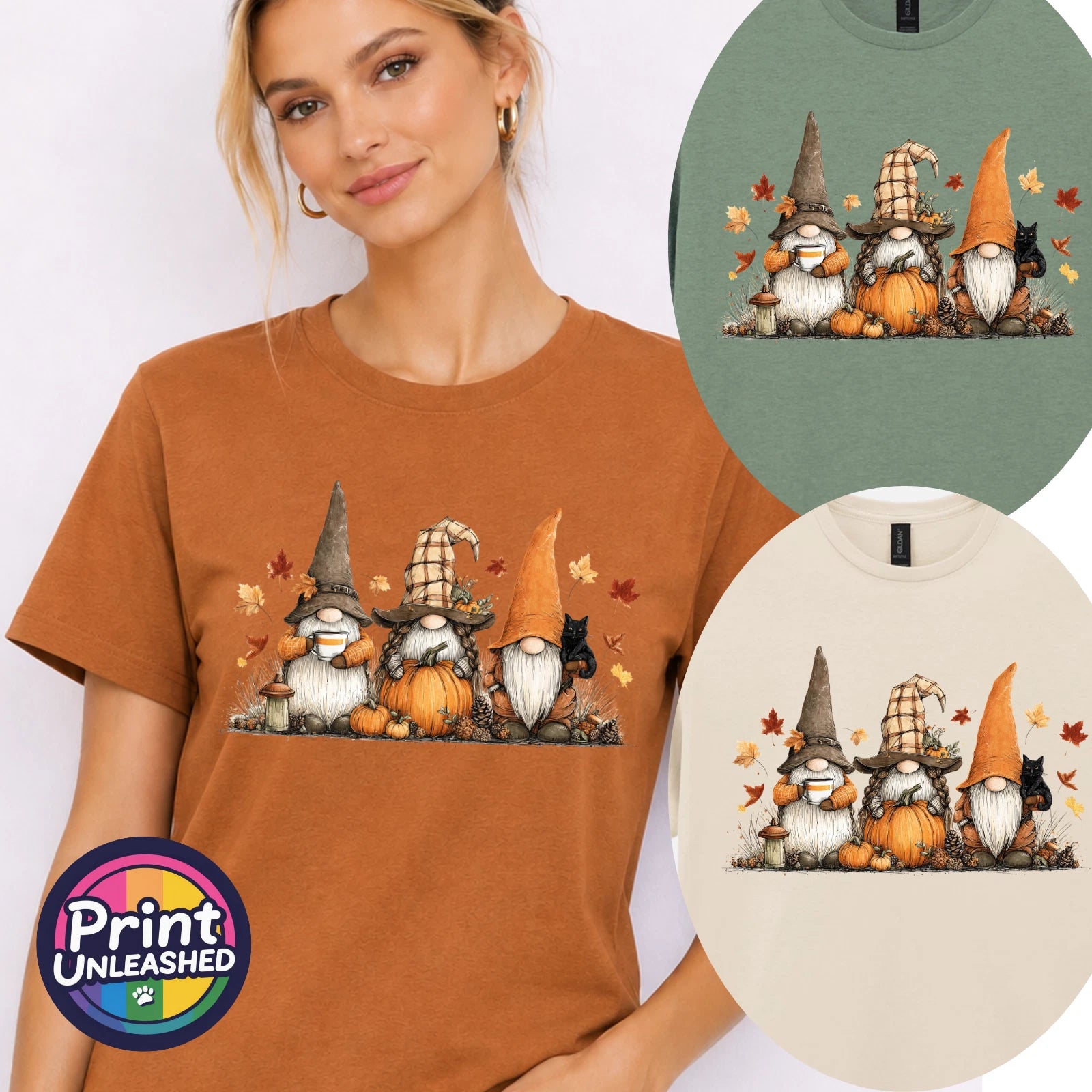 Autumn Gonk T-Shirt Cute Pumpkin Gnome Graphic Top Cosy Fall Seasonal Gift