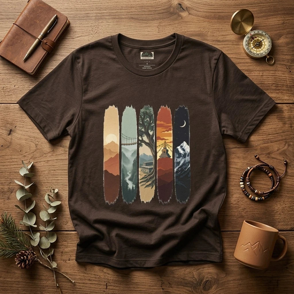 Nature Strips Graphic Tee, Mountain, Forest & Sunset Landscape Unisex Shirt