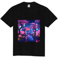 Japanese Sakura Neon City T-Shirt Cyberpunk Night View Graphic Tee Streetwear