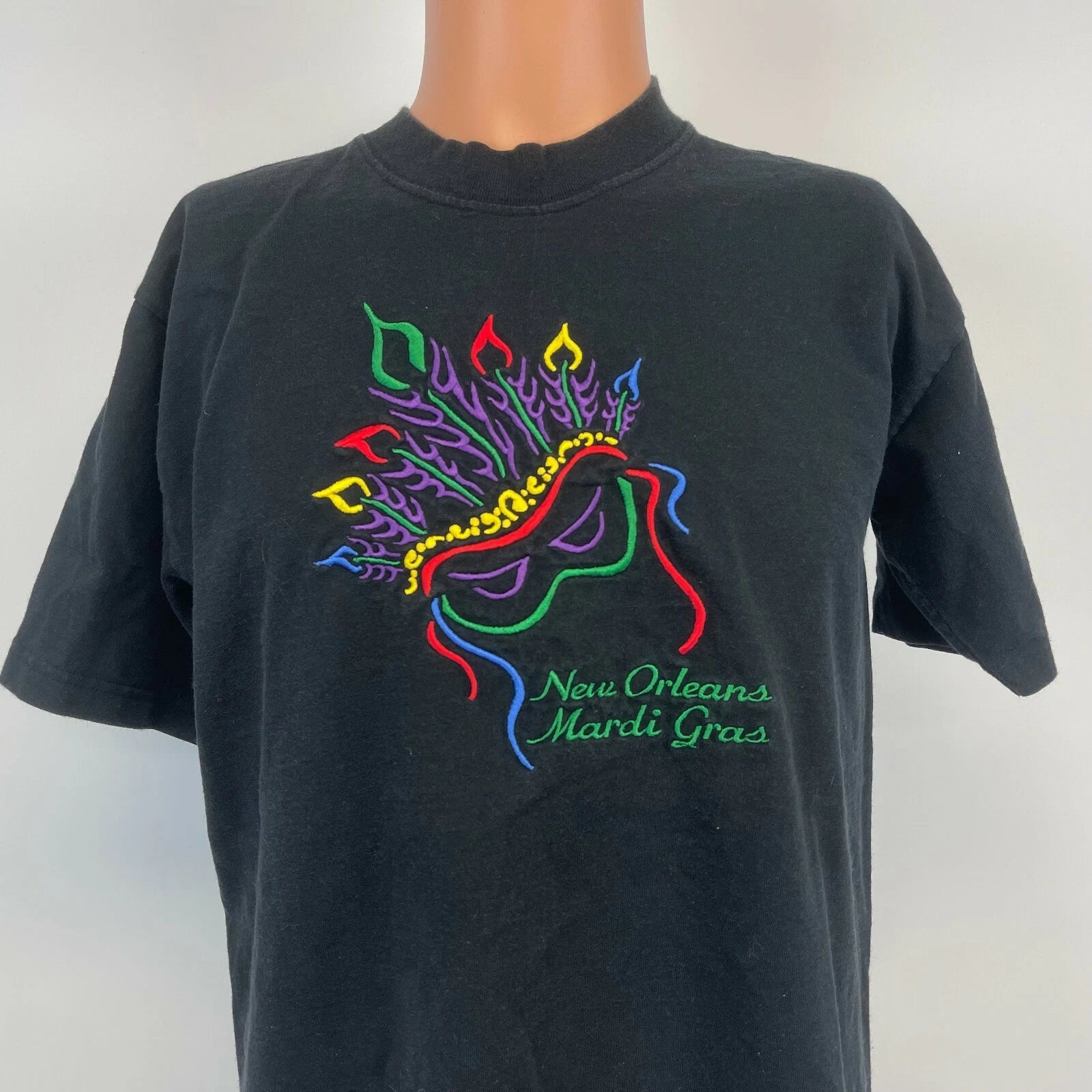 Mardi Gras New Orleans Masquerade T Shirt Vtg 90s Louisiana Made In USA Size L