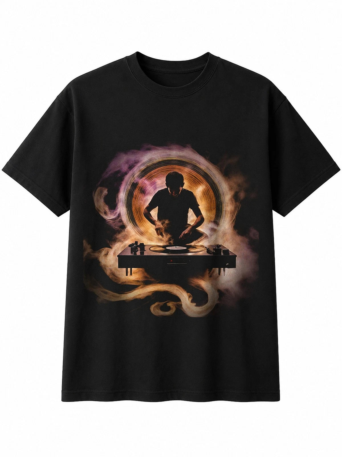 Ink Art Vinyl Record Player Sunbeams Retro Y2K Mens T-Shirt Black 100% Cotton