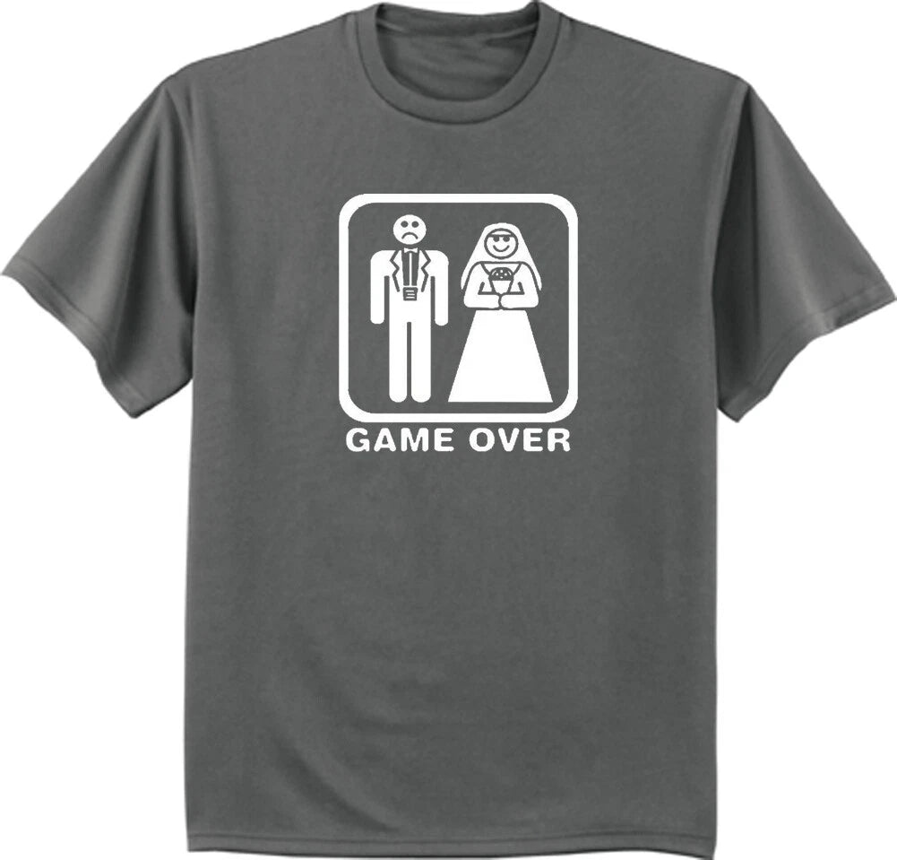 Funny T-shirt Wedding Bachelor Party Gift Tuxedo Dress Bride Groom Tee Game Over