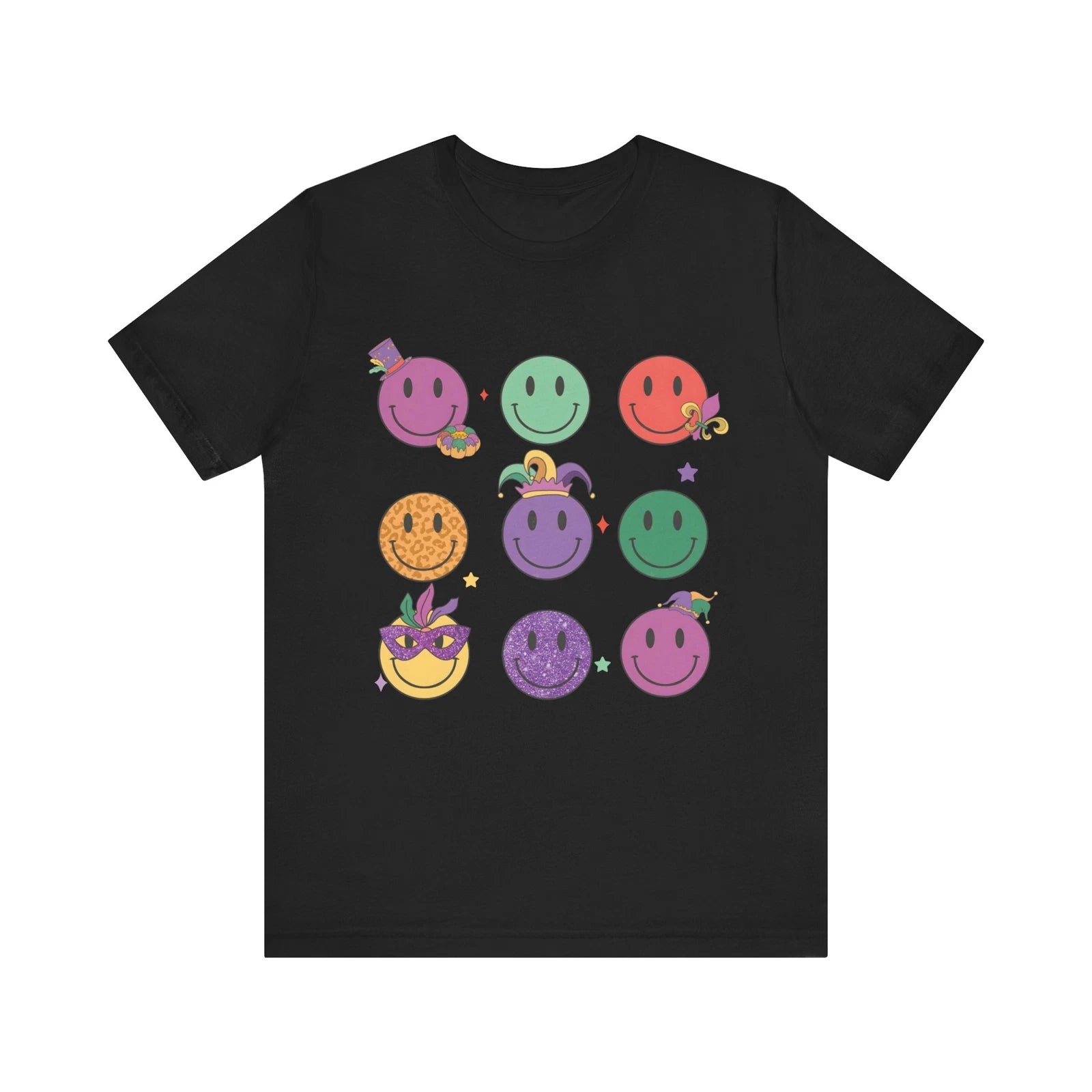Mardi Gras Happy Face Shirt Jester Hat Masquerade Mask Fleur de Lis T-Shirt