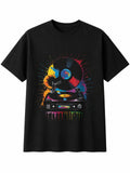 Splatter Art Vinyl Record Player Broken Moon Retro Y2K Mens T-Shirt Black Top