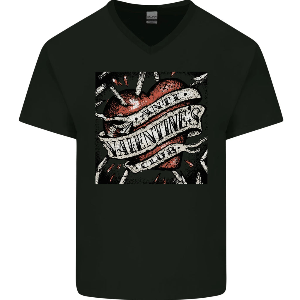 Anti Valentines Club Heart Singles Day Mens V-Neck Cotton T-Shirt