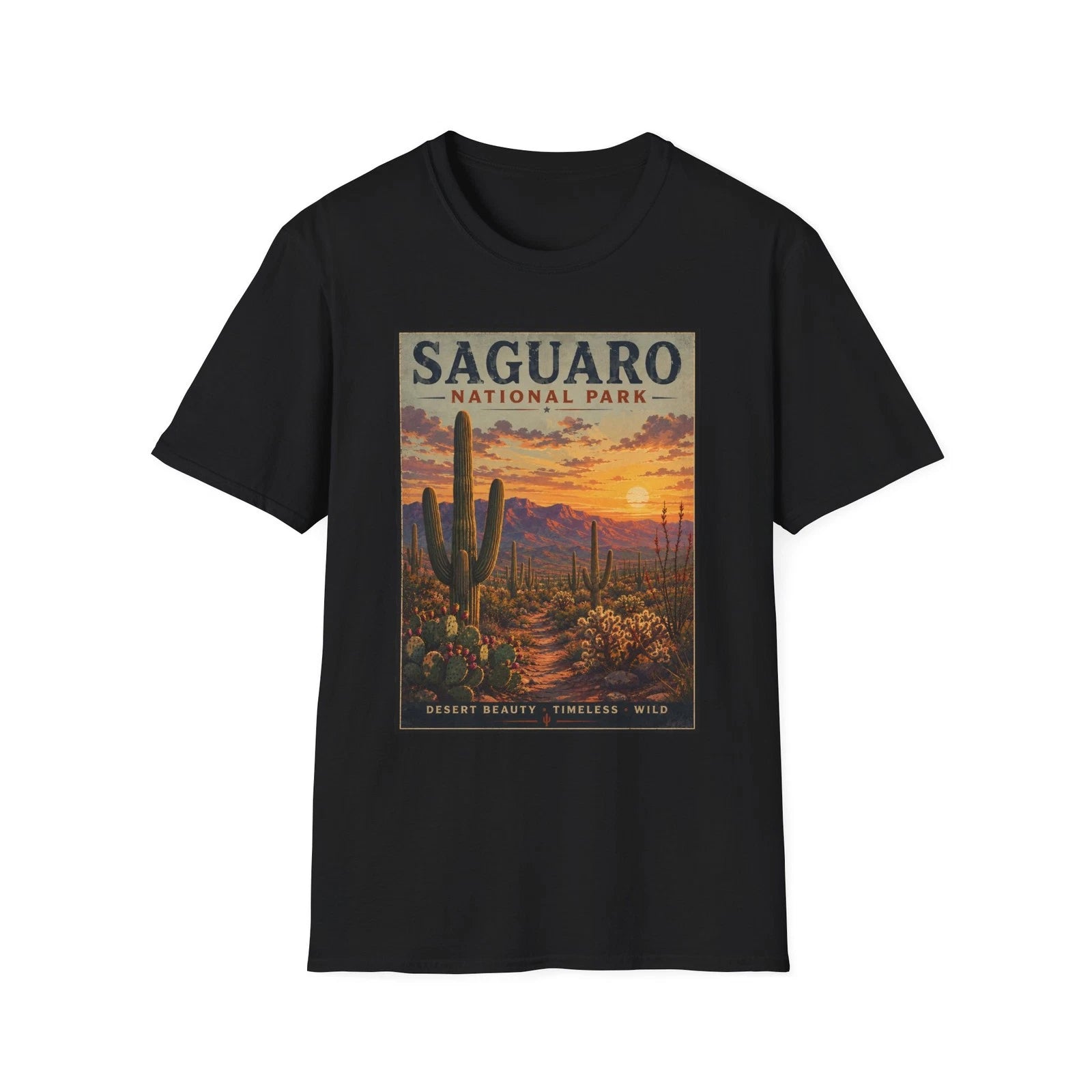 Saguaro National Park Sunset T-Shirt | Desert Cactus Vintage Retro Poster