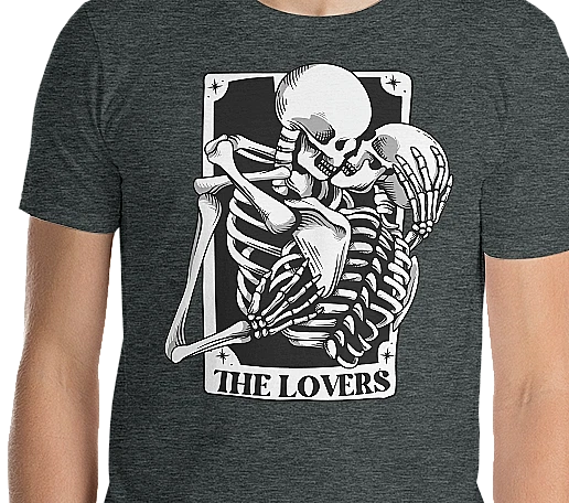 Tarot Card Astrology The Lovers Vintage Skull Horror Occult Unisex T-Shirt
