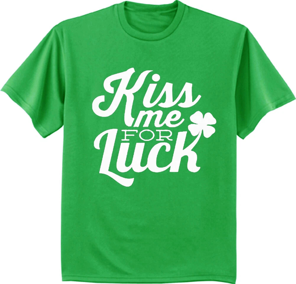 Funny St Patrick Day T-shirt Mens Graphic Tee Irish Ireland Kiss Me Lucky Clover