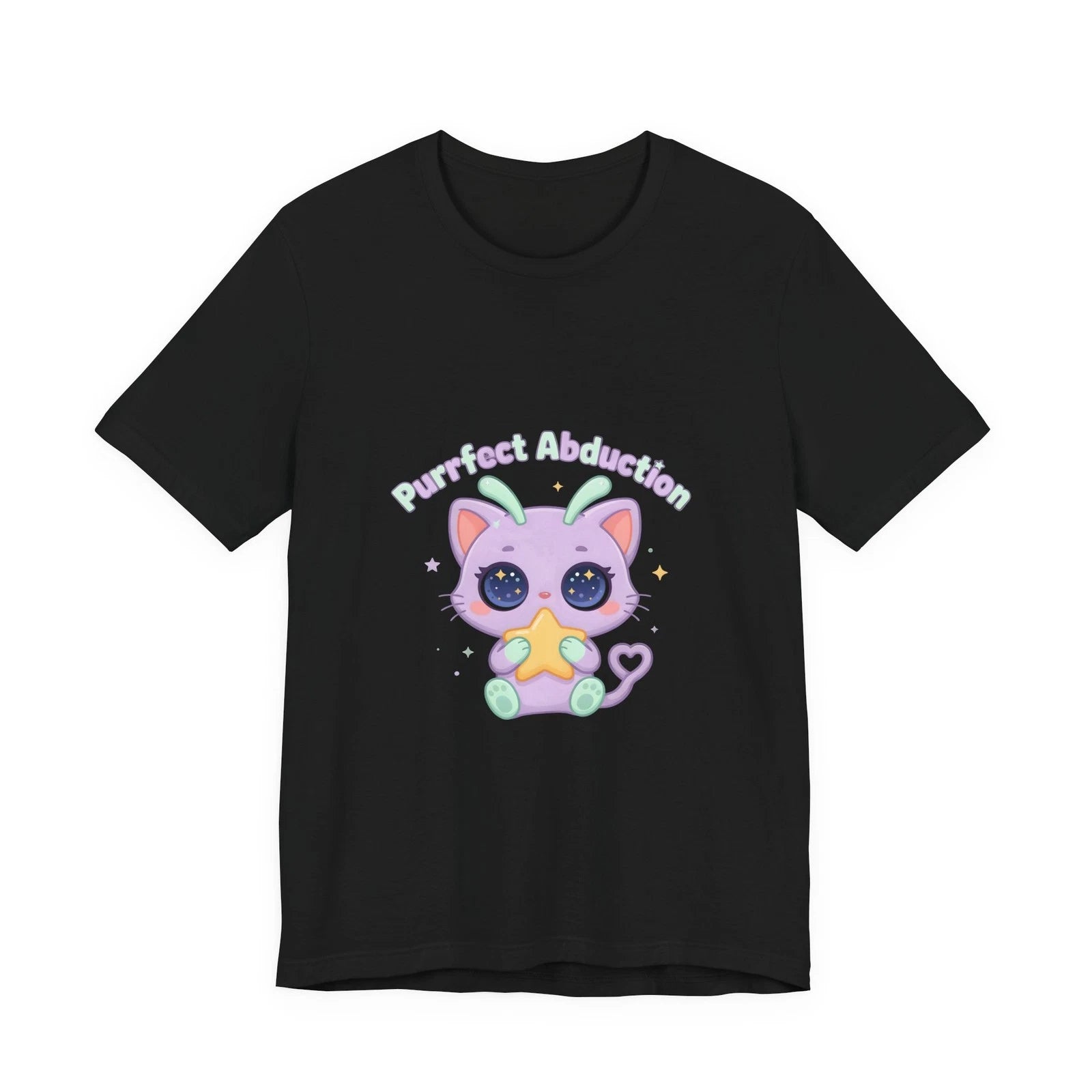 Kawaii Alien Cat T-Shirt: Starry-Eyed Cosmic Kitty Tee, Gift for Cat Lovers