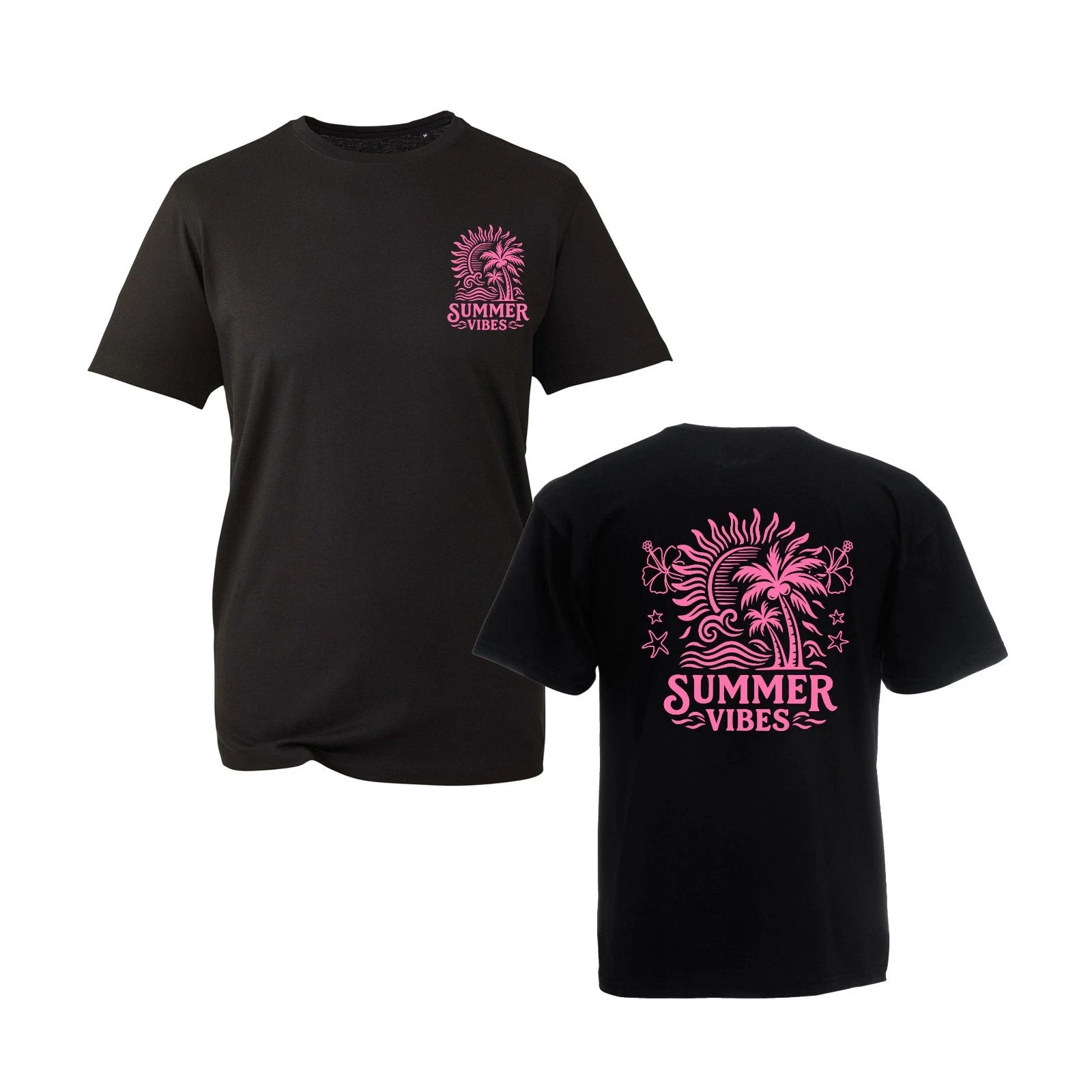 Summer Vibes T Shirt Mens Neon Pink Graphic Tee Surf Beach Holiday Palm Gift Top