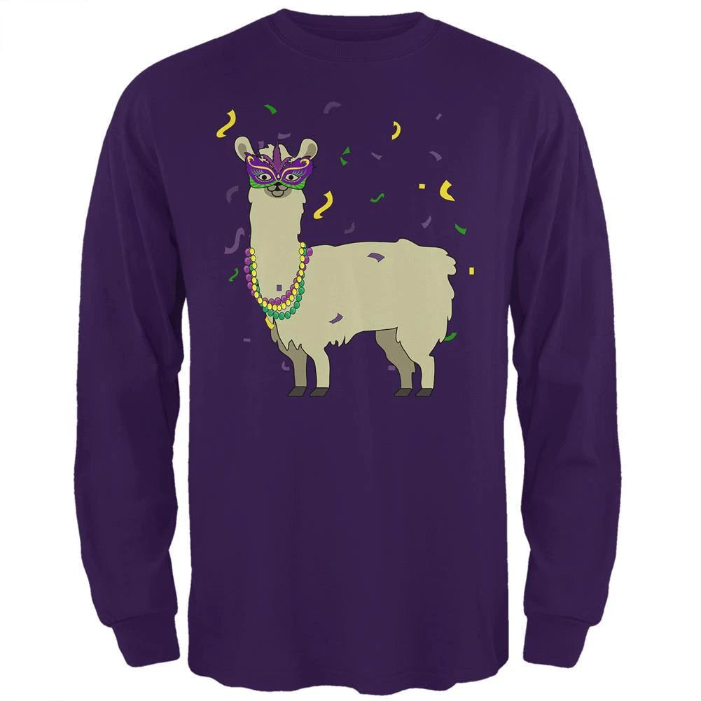 Mardi Gras Llama Beads Mask Mens Long Sleeve T Shirt
