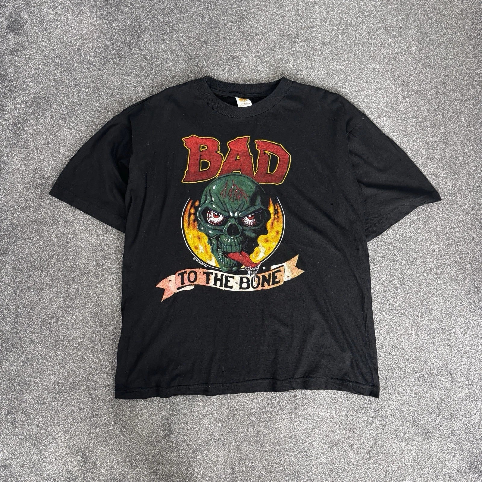 Vintage Bad To The Bone Skull Black T-shirt XL 1980s supatees Punk Rock 80s USA