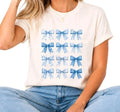 Blue Bow Shirt Coquette Preppy Aesthetic Graphic Tshirt Womens Boutique Gift Top