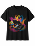 Splatter Art Vinyl Record Player in Smoke Retro Y2K Mens T-Shirt Black 90s