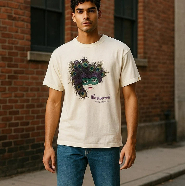 New Vintage Premier Medium White Glitter Masquerade Mardi Gras T Shirt Tee M