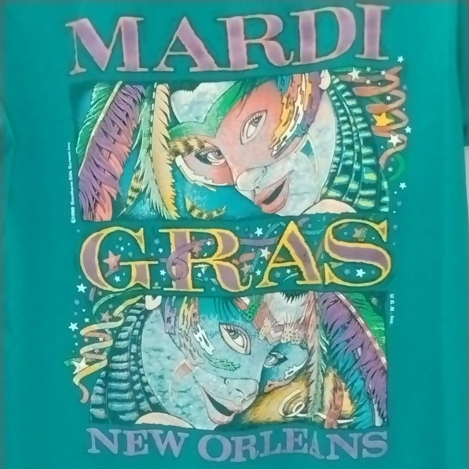 VINTAGE Mardi Gras New Orleans 90s T Shirt Medium 38-40 Teal