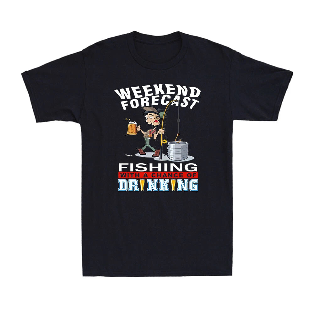 Fishing Weekend Forecast Funny Fisherman Cozy Drinking Men's Cotton T-Shirt