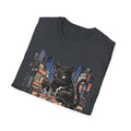 Cyberpunk Black Cat Eating Ramen Neon City Japanese Streetwear Graphic T-Shirt