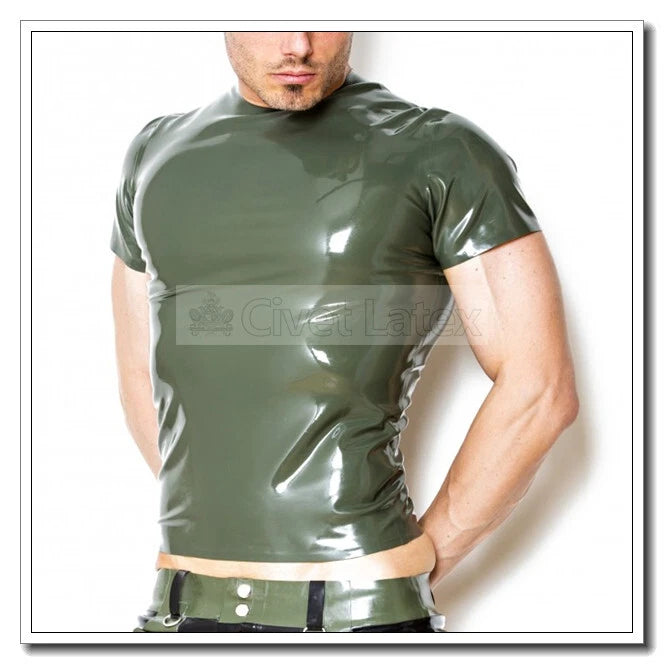 Latex Basic T-shirts Short Sleeves Around Neck No Zip Slim Fit Cool Customize H7