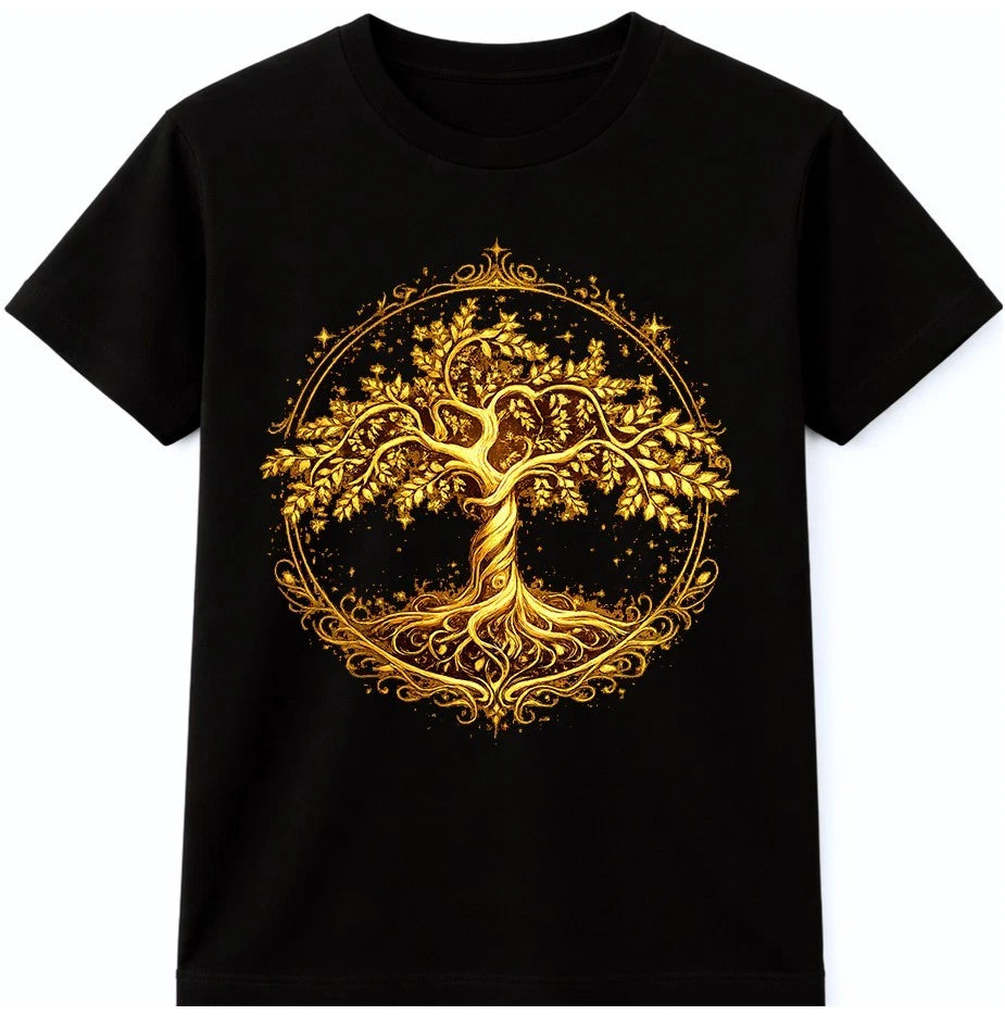 Tree of Life Mandala Celtic Roots Golden Ornate Sacred Spiritual Graphic T-Shirt