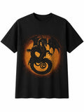 Graphic Coiled Dragon Sacred Geometry Mens T-Shirt Fantasy Black 100% Cotton RPG
