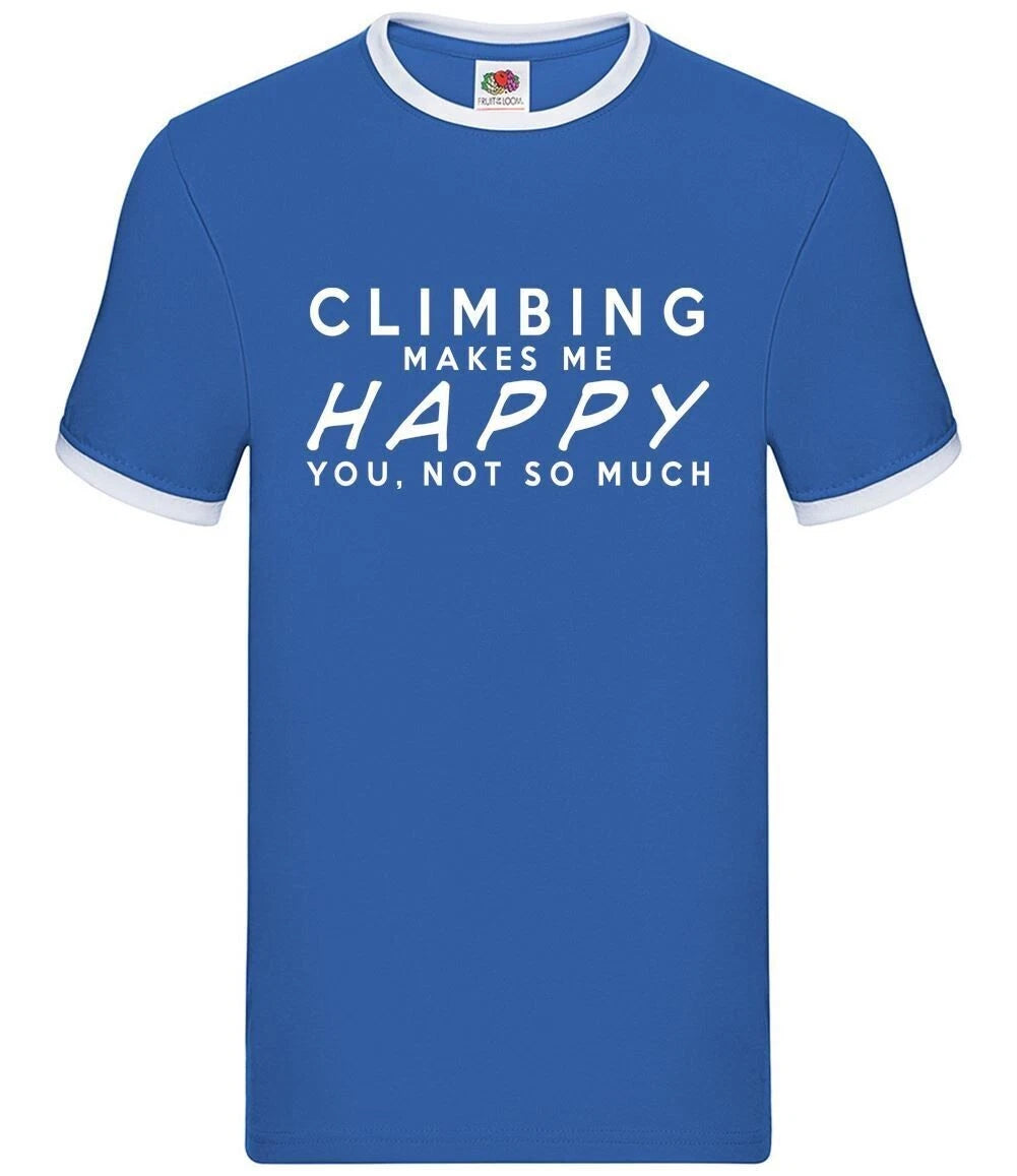 Climbing Makes Me Happy - Mens Ringer - Climber Rock Mountain Bouldering