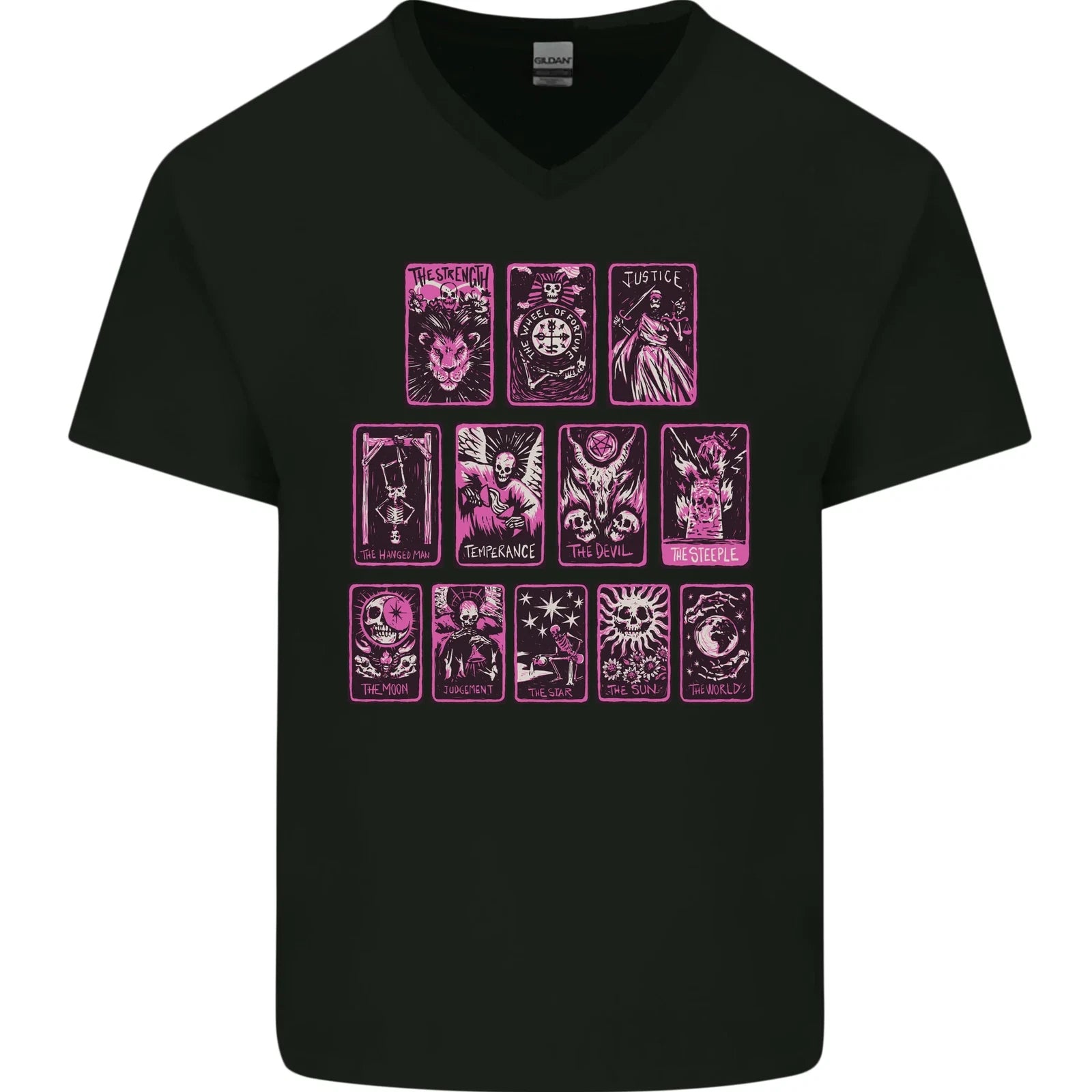 Tarot Cards Fortune Teller Skulls Mens V-Neck Cotton T-Shirt