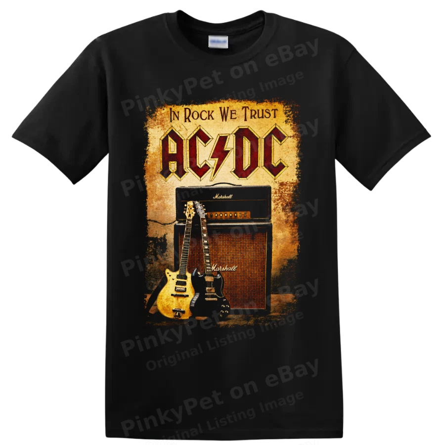 AC DC Rock Band T Shirt Vintage Guitar Amplifier Music Fan Concert Graphic Tee