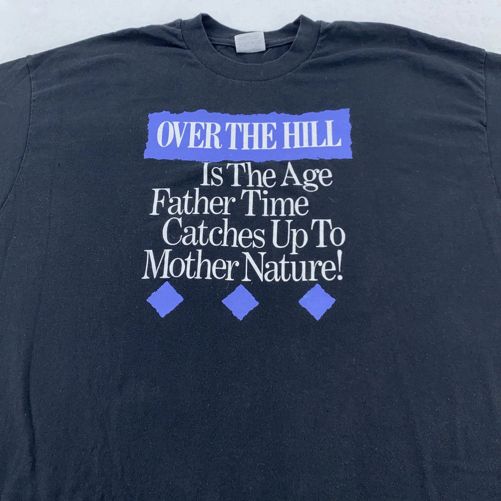 Vtg Over The Hill Father Time Catches up w/ Mother Nature Shirt Mens L B-day 90s