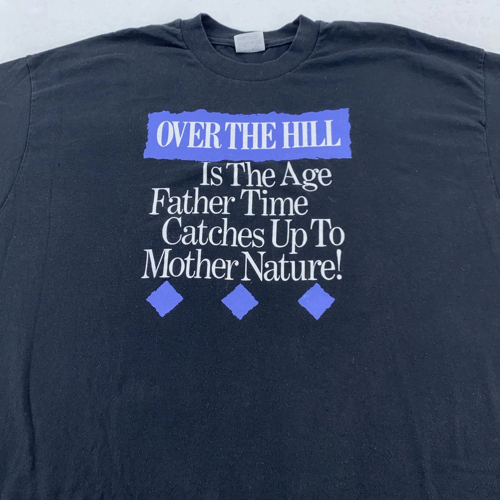 Vtg Over The Hill Father Time Catches up w/ Mother Nature Shirt Mens L B-day 90s
