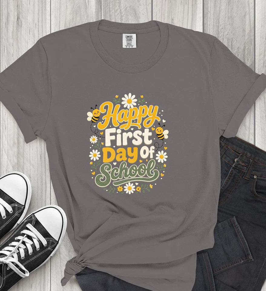 Happy First Day of School Teacher Shirt, Bee & Daisy Back to School Tee